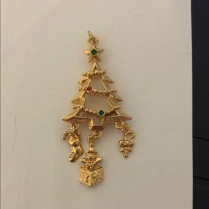 Avon Gold-Tone Christmas Tree Pendant with Red & Green Accents